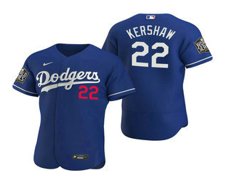 Men Los Angeles Dodgers 22 Clayton Kershaw Royal 2020 World Series Authentic Flex Nike Jersey